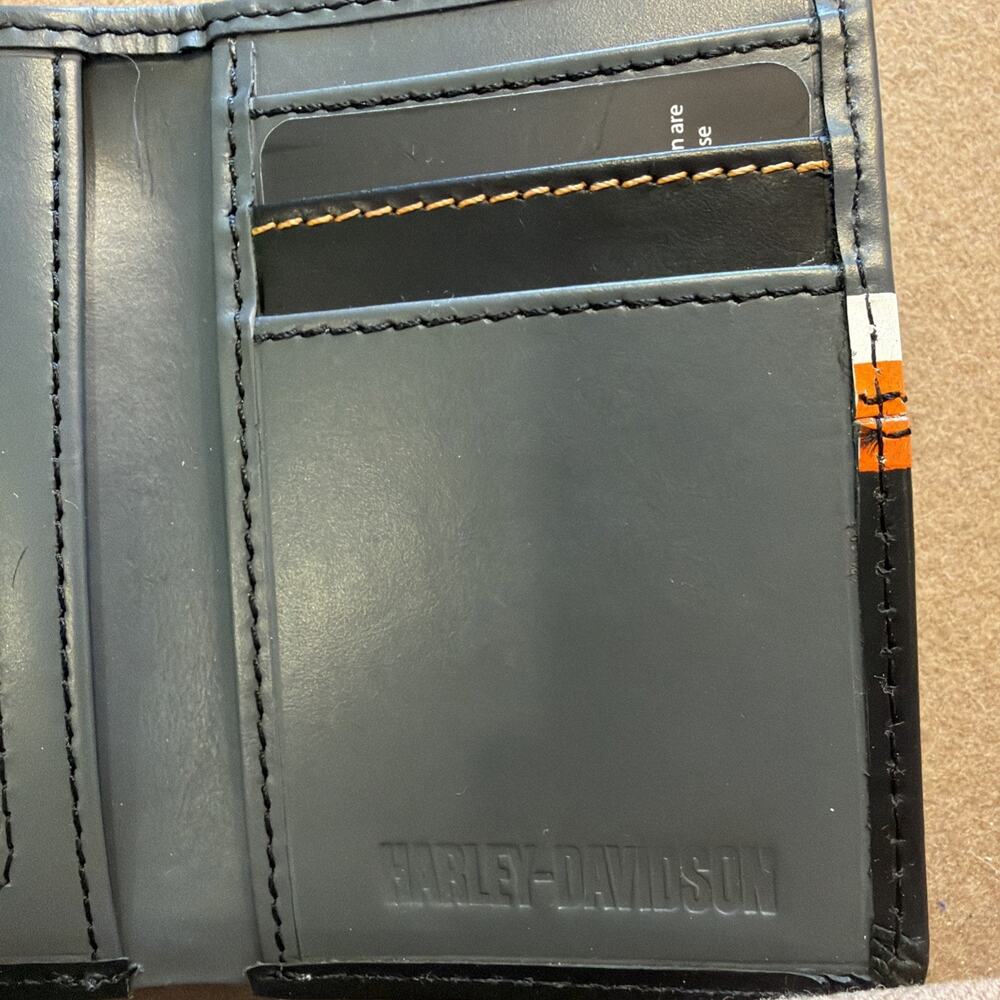 Harley Davidson Trifold Wallet Black Gray Orange MWMO16 RFID - Picture 6 of 10